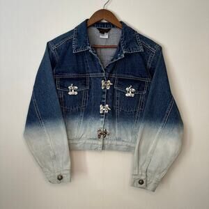 SIMON CHANG Size 6 Ombré Denim Jacket with Silver Metal Hardware